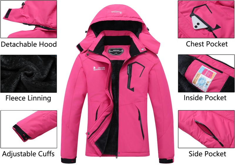 MOERDENG Women's Waterproof Ski Jacket Warm Winter Snow Coat Mountain Windbreaker Hooded Raincoat Jacket - Image 4